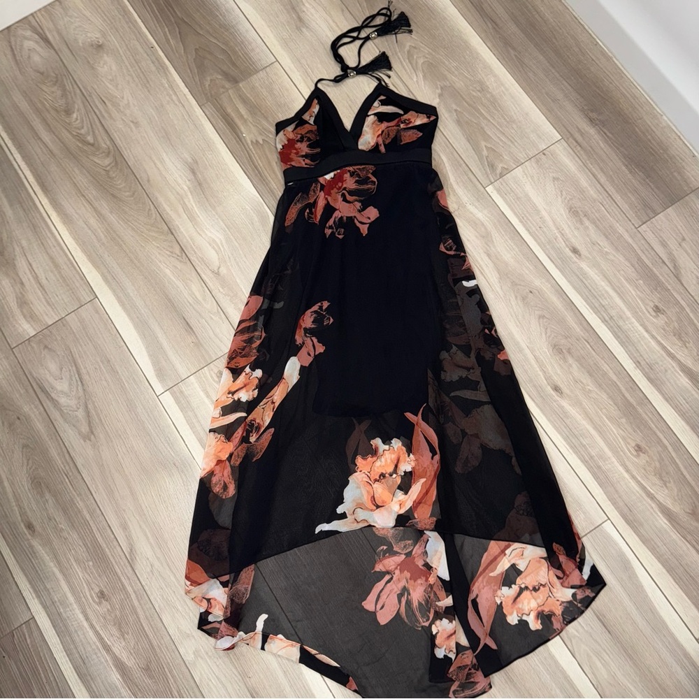 White House Black Market Black and Orange Floral High Low sun Dress